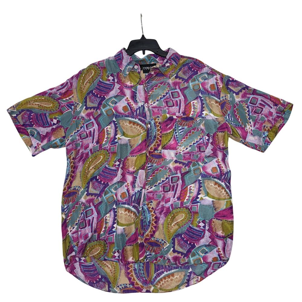 Vintage Colore Italia Silk Shirt Mens Large Colorful Abstract Paisley Print